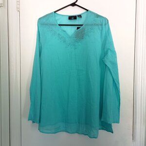 NWT New Additions aqua beaded tunic shirt blouse maternity size M